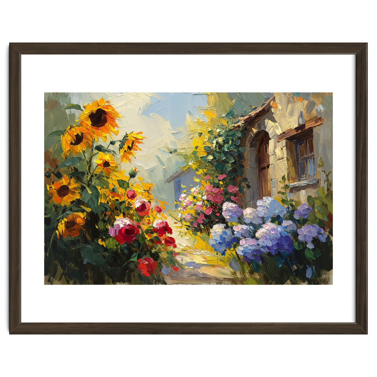 Vibrant Summer Cottage Garden Oil Painting
