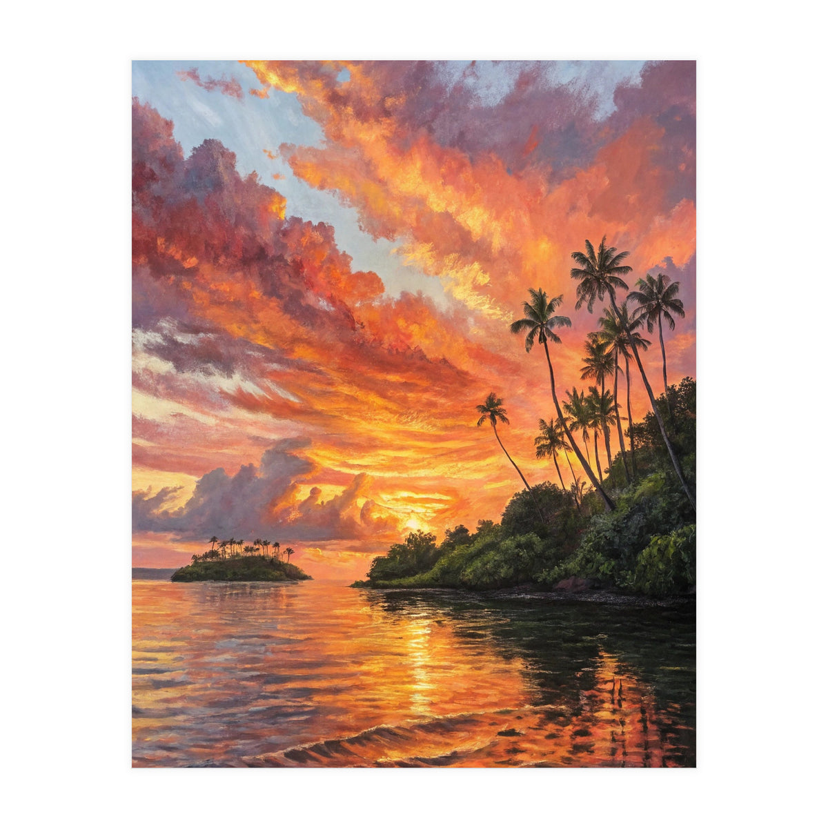Impressionist Tropical Sunset Over Paradise Island (Print Only)