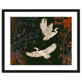 White Herons Flying Asian Art thumbnail