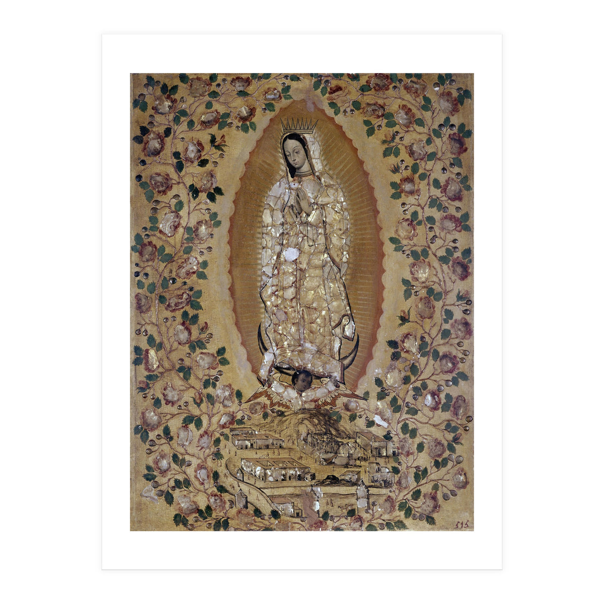 VIRGIN DE GUADALUPE - 1697 - ENCONCHADO PAINTING. JUAN y MIGUEL GONZALEZ PINTORES siglo XVII. (Print Only)