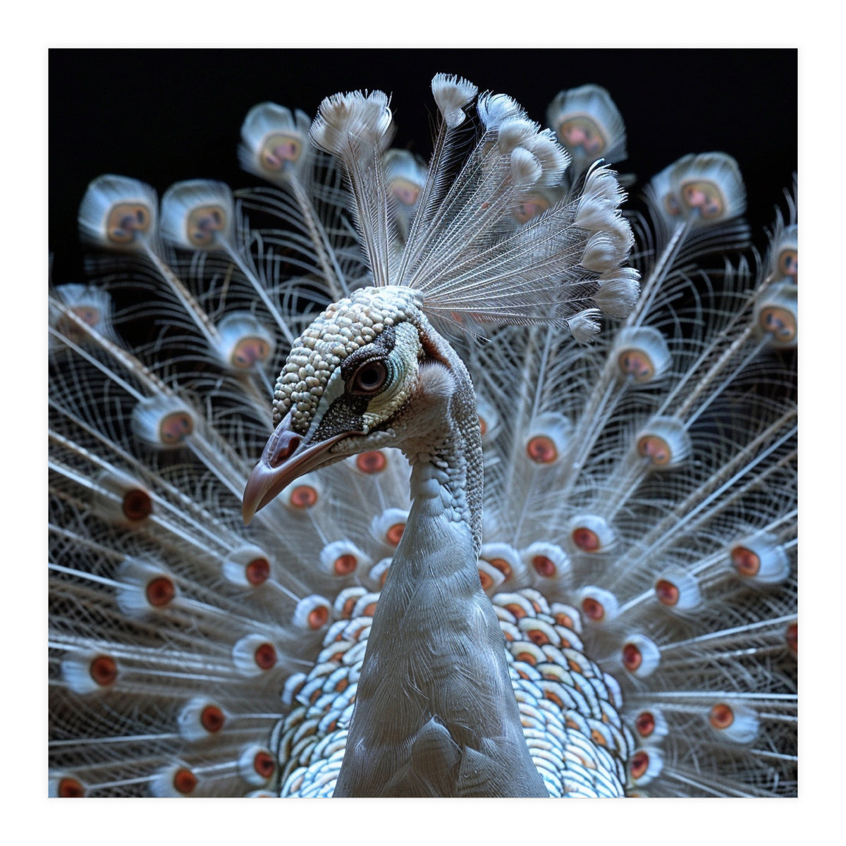 Albino Peacock Displaying White Feathers (Print Only)
