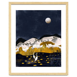 Midnight Lake, Stork Wildlife Animals Abstract Painting, Nature Landscape Travel Adventure Full Moon Night, Eclectic Gold Birds Magical Bohemian thumbnail