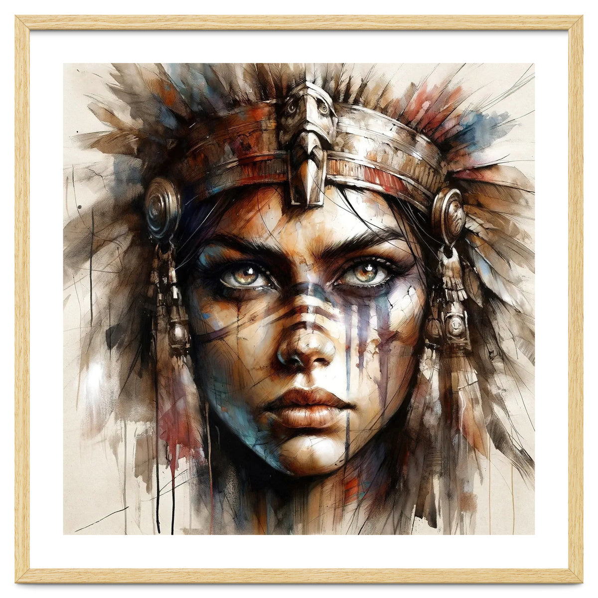 Regal Warrior Woman Watercolor Portrait