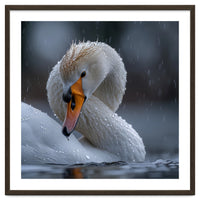 White Swan Bird With Water Droplets In Rain