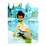 Pinup Girl In Cafe, Watercolor Painting (Print Only) thumbnail