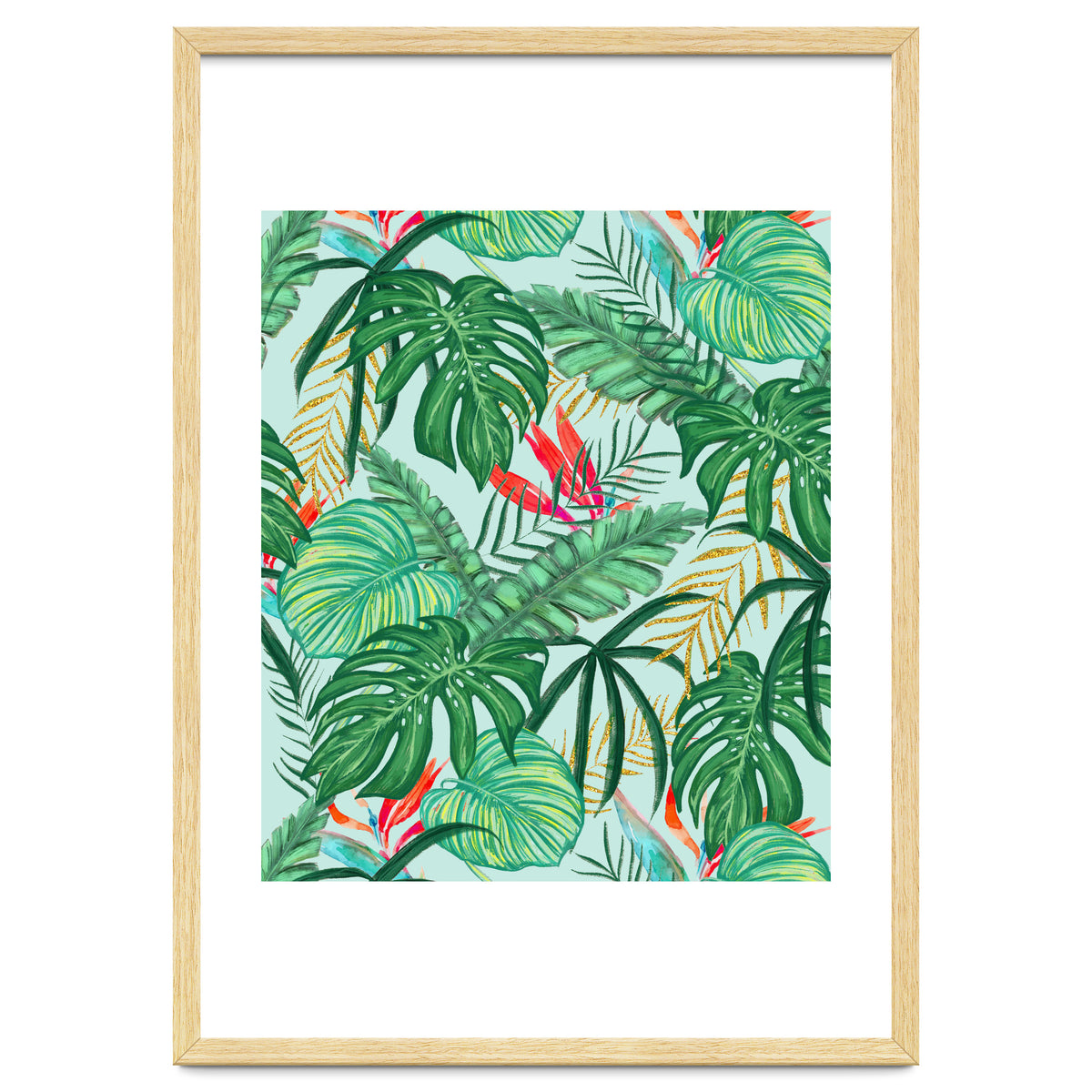 The Tropics | Jungle Botanical Bird of Paradise Illustration | Forest Palm Monstera Banana Leaves