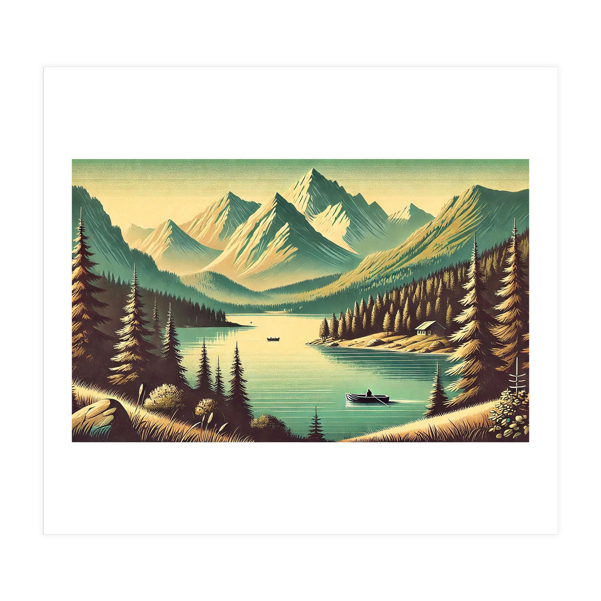 Vintage Alpine Lake Poster (Print Only)