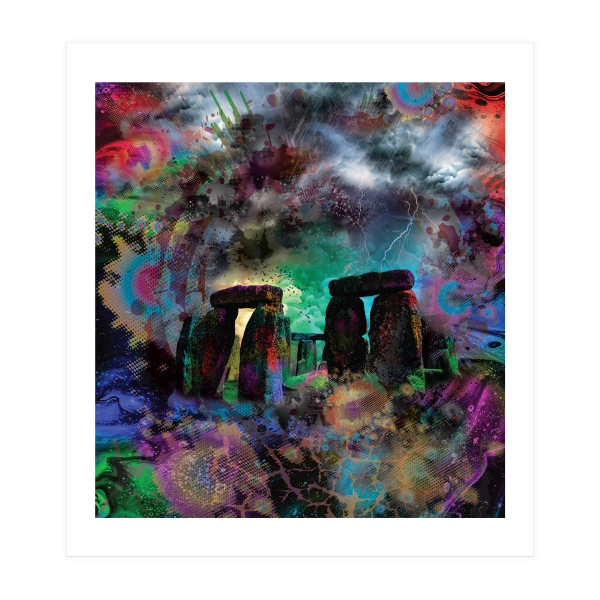 Stone Henge Vibrant Psychedelic Colors (Print Only)