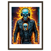 Fiery Skeleton Biker In Headphones