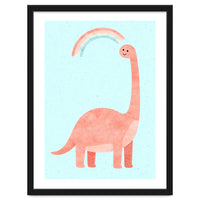 Rainbow Dinosaur Nursery Art, Cute diplodocus Watercolor, Pink Dino Illustration