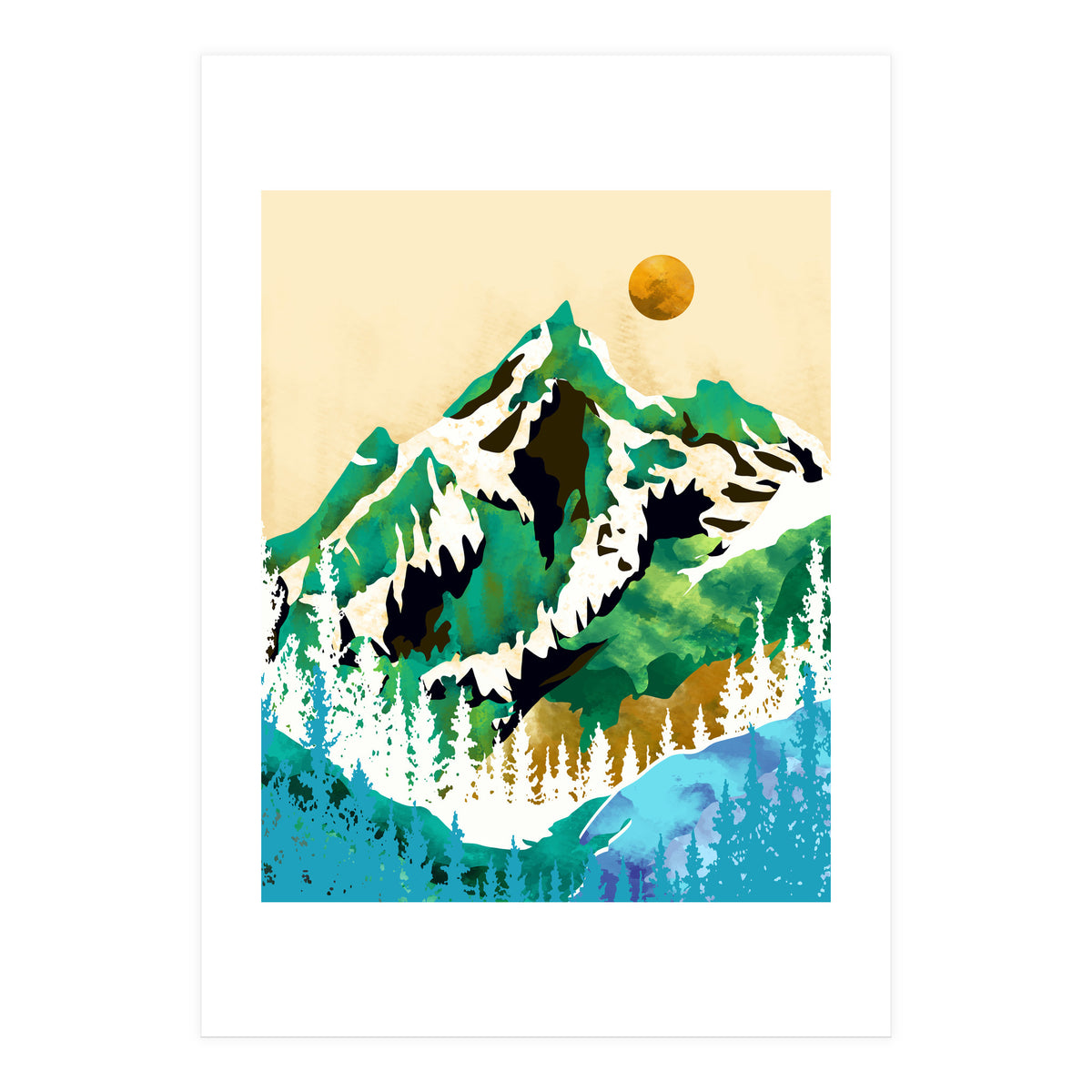 Grass Is Greener Wherever It Is Loved Positivity Nature Landscape Snow, Winter Mountains Painting Forest, Wild Travel Adventure (Print Only)