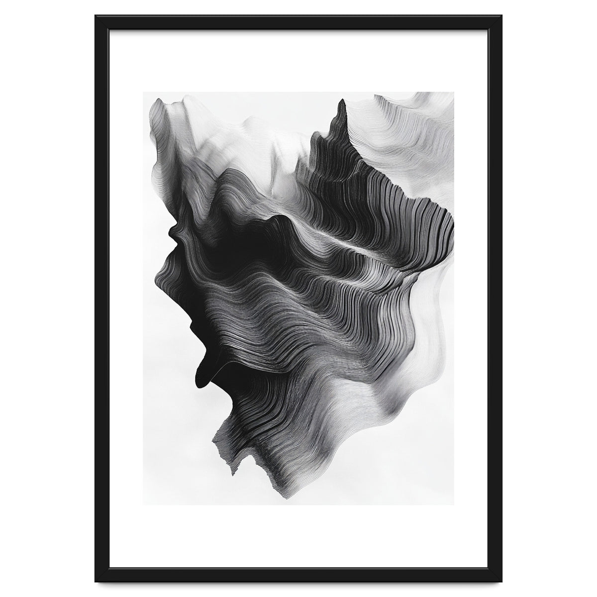 Abstract Black And White Wavy Lines Forming Organic Shapes