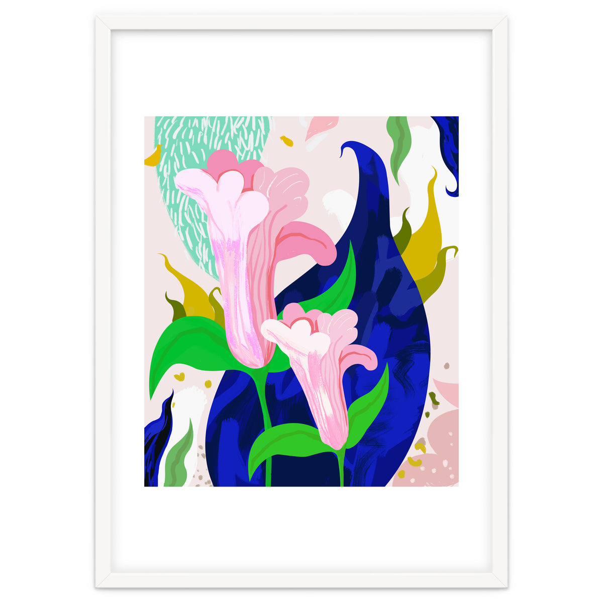 Blue Leaf | Abstract Botanical Floral Painting | Eclectic Pop of Color Nature | Jungle Plants