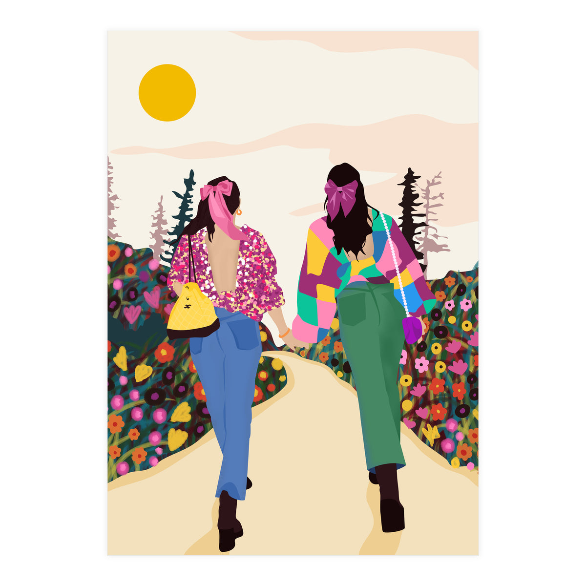 Besties, Best Friends Friendship Fashion, Girl Power Empower Bohemian Travel Companion Soulmates Gift (Print Only)