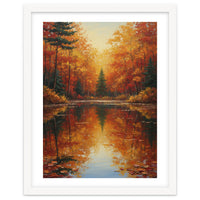 Golden Autumn Reflection: Impasto Forest Landscape
