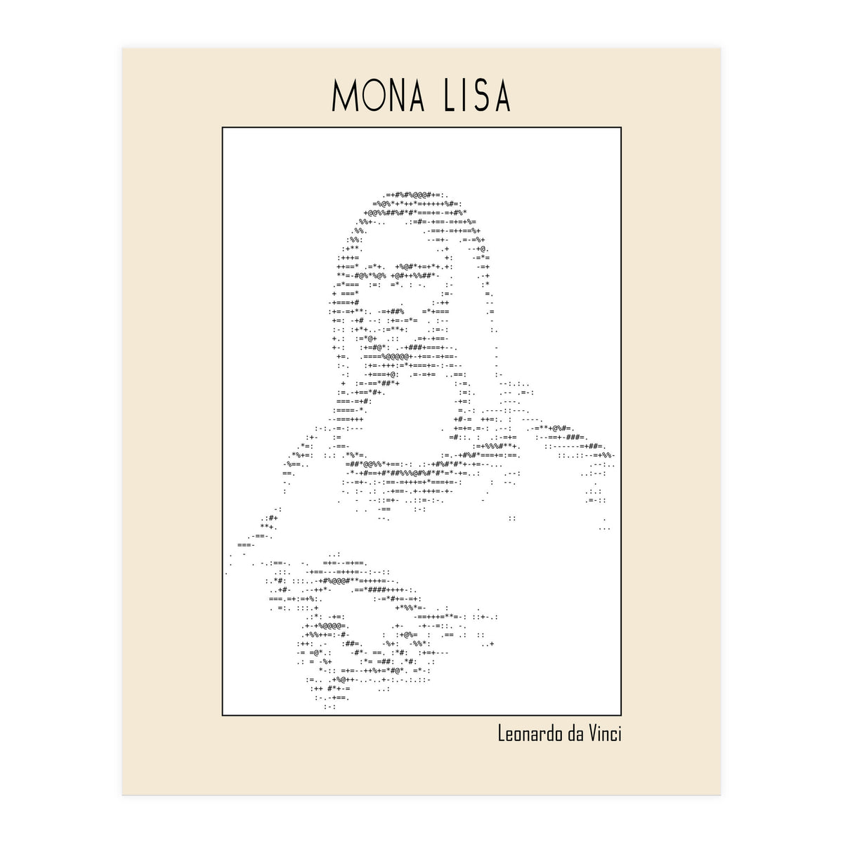 Mona Lisa – Leonardo Da Vinci Ascii Art (Print Only)