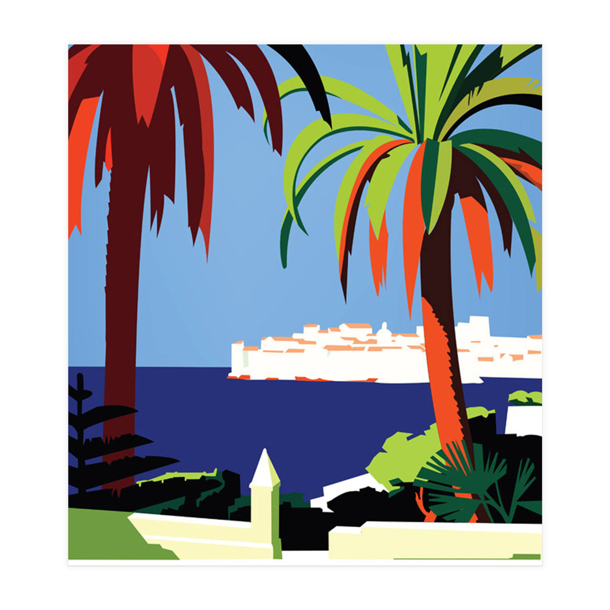 Dubrovnik, The Fortress and Palm Trees (Print Only)