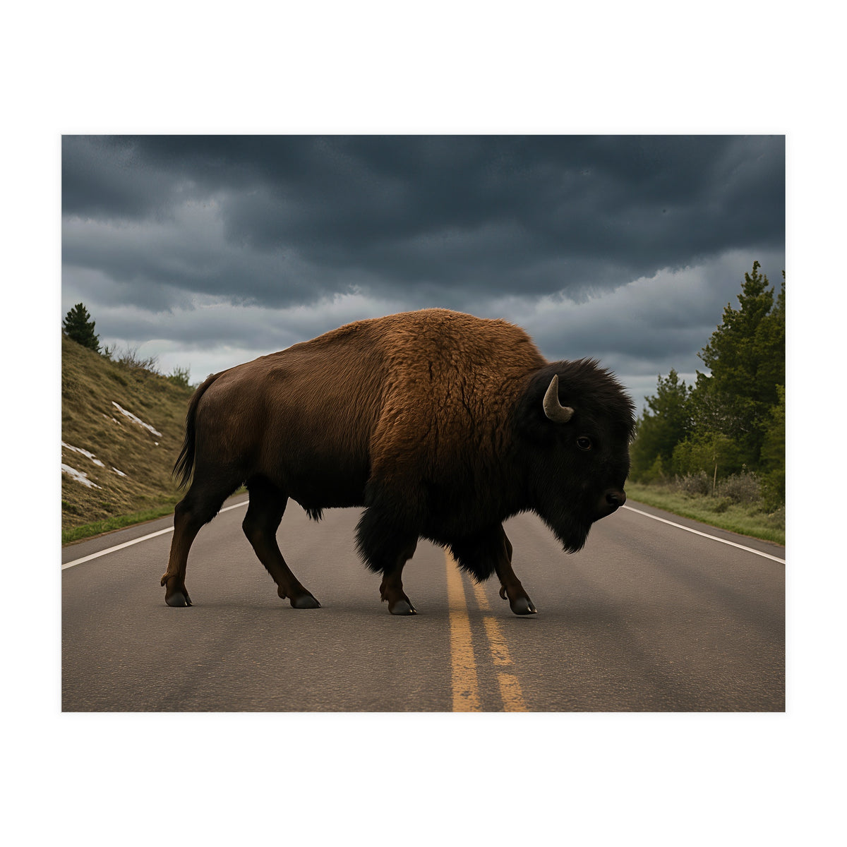 Bison on the Road , Yellowstone Wildlife Photography (Print Only)