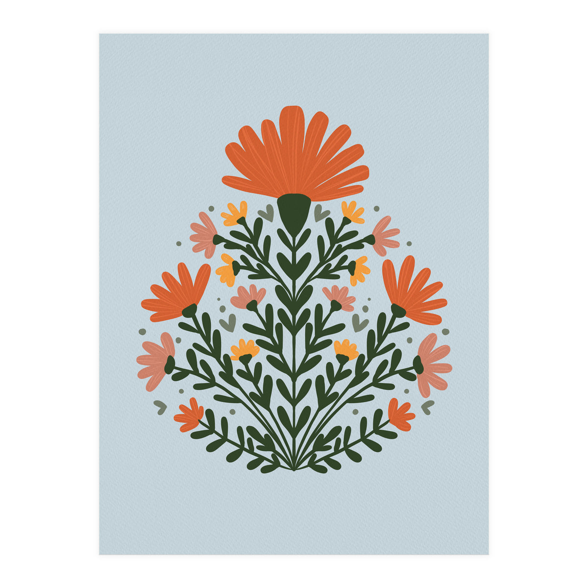 Symmetrical floral bouquet - orange and green (Print Only)