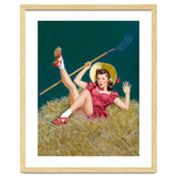 Pinup Sexy Girl Posing On A Hay With A Pitchfork thumbnail
