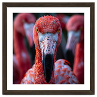 Close Up Of A Flamingo Bird Face, Pink Feathers