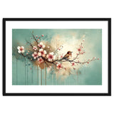 Bird Resting On Cherry Blossom Branch thumbnail