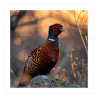 Pheasant Bird Standing On Rock Sunrise Light (Print Only)