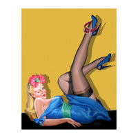 Sexy Pinup Winking Girl In Showing Her New High Heels (Print Only)