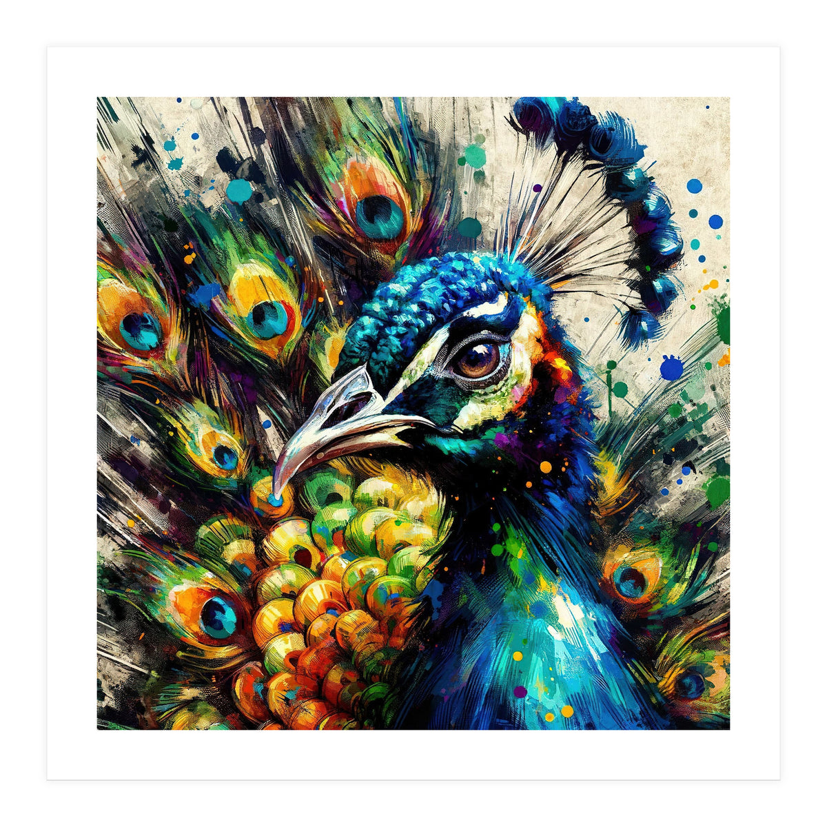 Vibrant Peacock Portrait (Print Only)