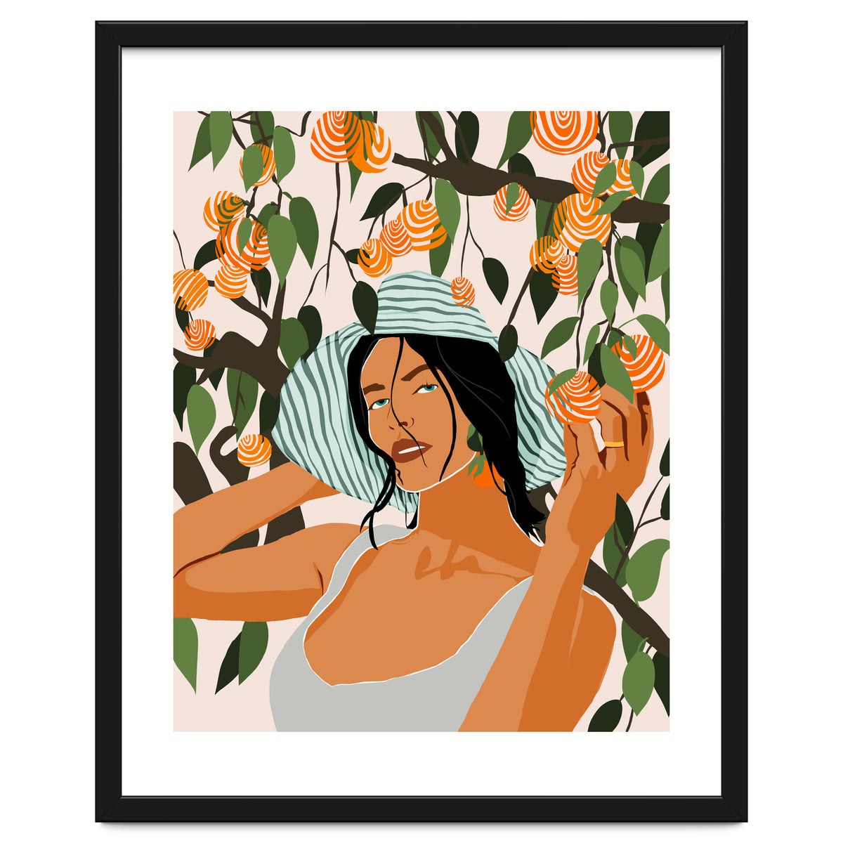 The Orange Grove, Bohemian Woman Summer Travel, Fashion Botanical Nature Garden, Plants Fruits Juicy