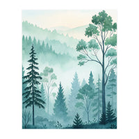 Ethereal Misty Pine Forest Watercolor Art (Print Only)