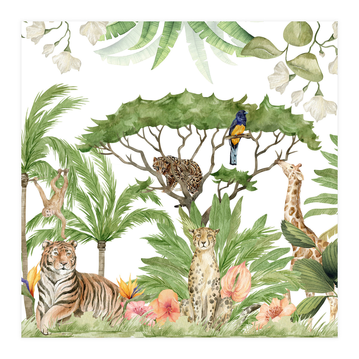 Watercolor Animals Savannah Landscape (Print Only)