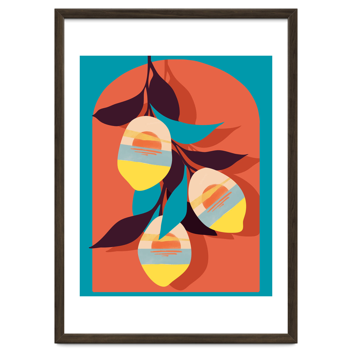 Lemon Sunset, Eclectic Botanical Colorful Bohemian Fruits, Food Pop Of Color Lime Retro