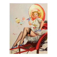Pinup Girl In Rickshaw Experiencing Sudden Wind (Print Only)