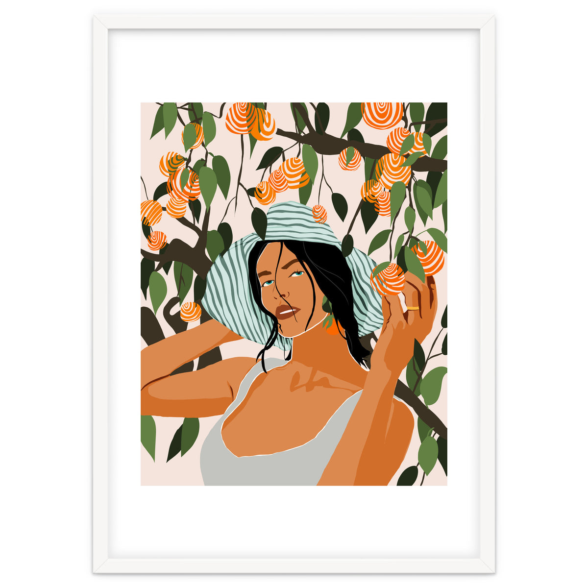 The Orange Grove, Bohemian Woman Summer Travel, Fashion Botanical Nature Garden, Plants Fruits Juicy