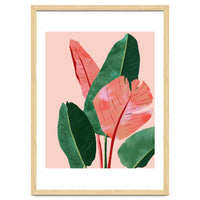 Blush Tropical, Banana Leaves Watercolor Botanical Jungle Painting, Forest Plants Leaves Pink Chic Bohemian