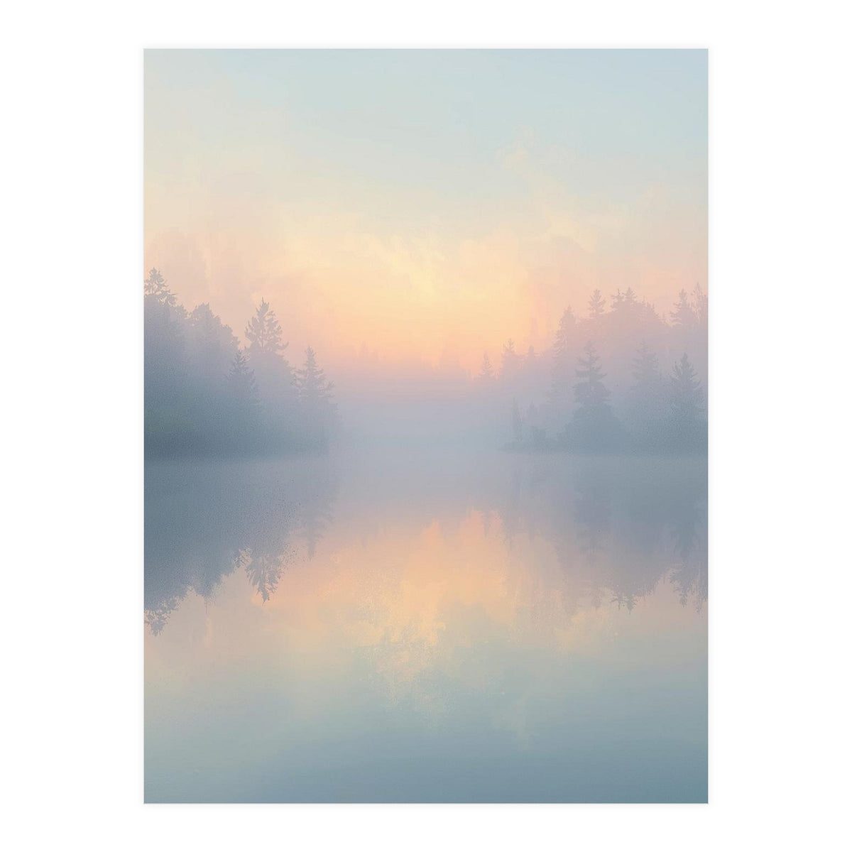 Misty Sunrise Over Pine Forest Lake (Print Only)