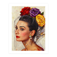 Audrey Hepburn, Impasto Floral Veil Portrait, Classic Hollywood Oil Painting, (Print Only)