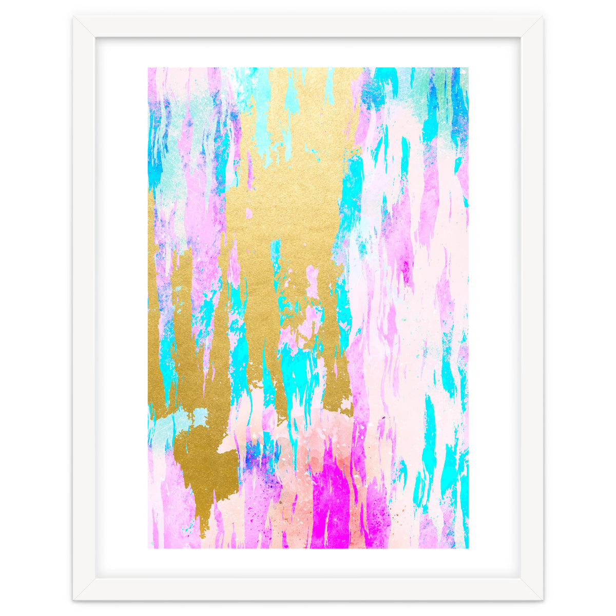 Meraki, Abstract Gold Painting, Colorful Graphic Design, Golden Pink Blue Eclectic Luxe Illustration