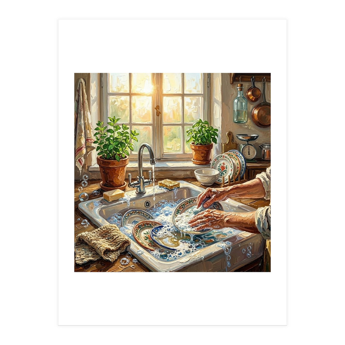 Cozy Kitchen Oil Painting (Print Only)
