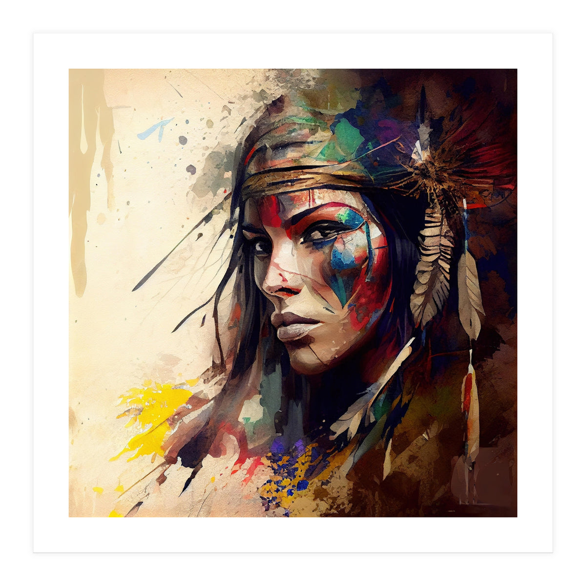 Powerful American Native Warrior Woman #4 (Print Only)