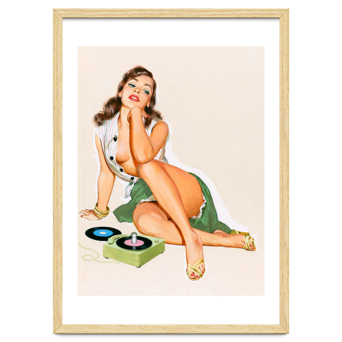 Sexy Pinup Woman Posing With Record Player