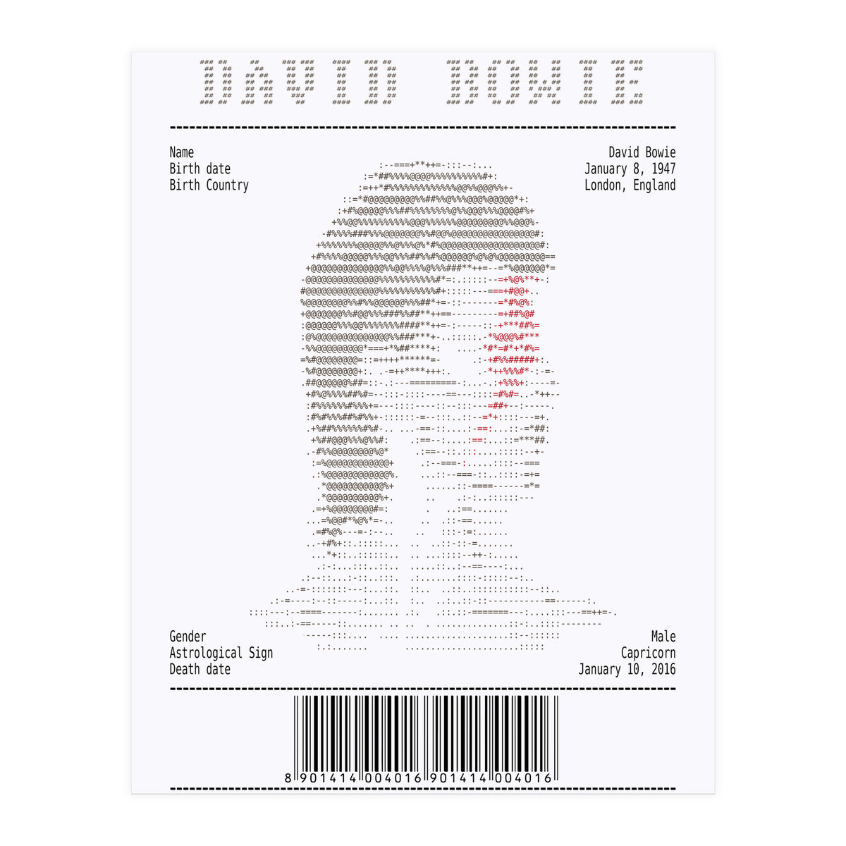 Receipt Art David Bowie (Print Only)