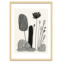Abstract Black And White Botanical Illustration With Organic Shapes