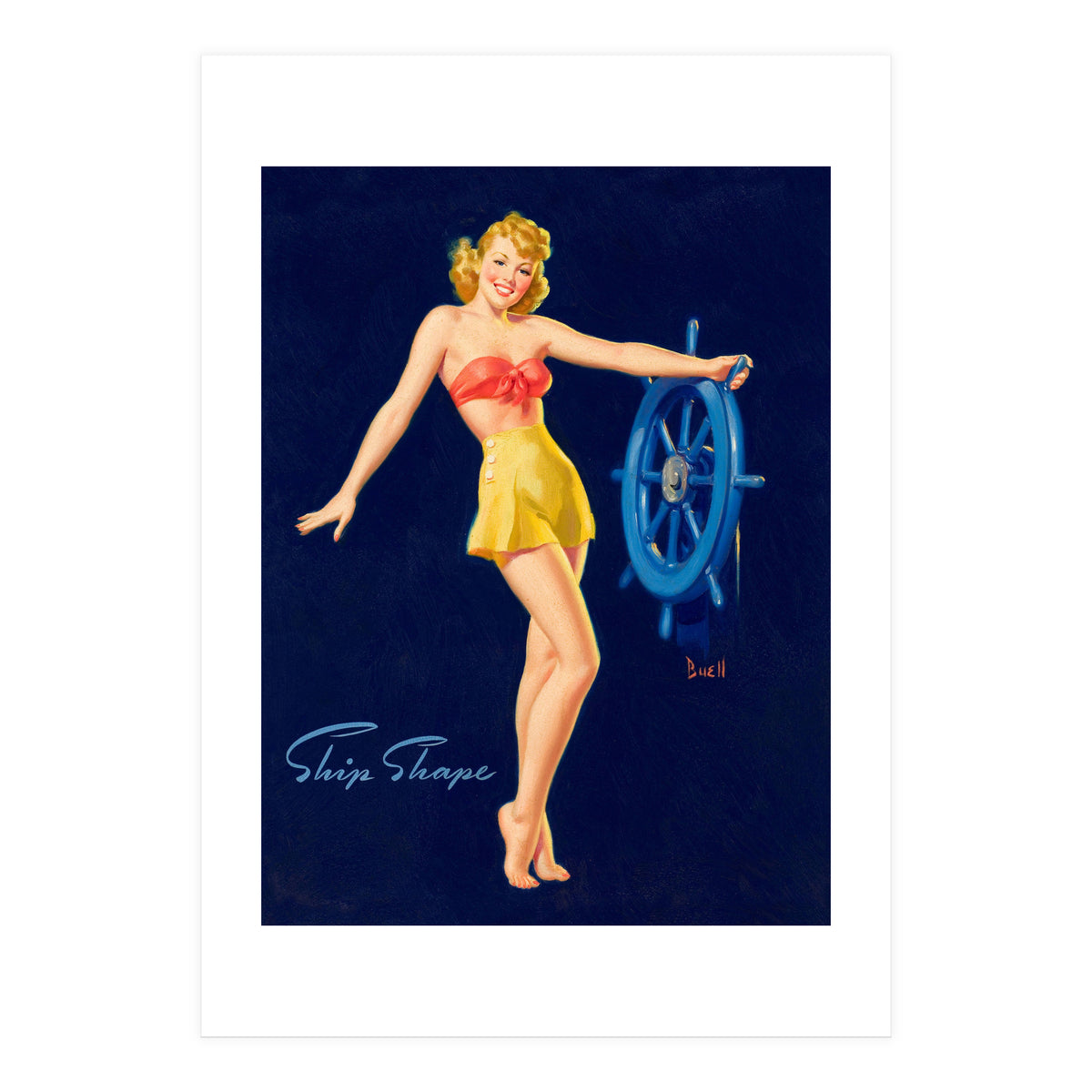 Pinup Girl Is Posing With A Steering Wheel (Print Only)