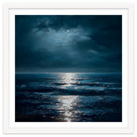 Ethereal Moonlight Over Midnight Ocean Waves
