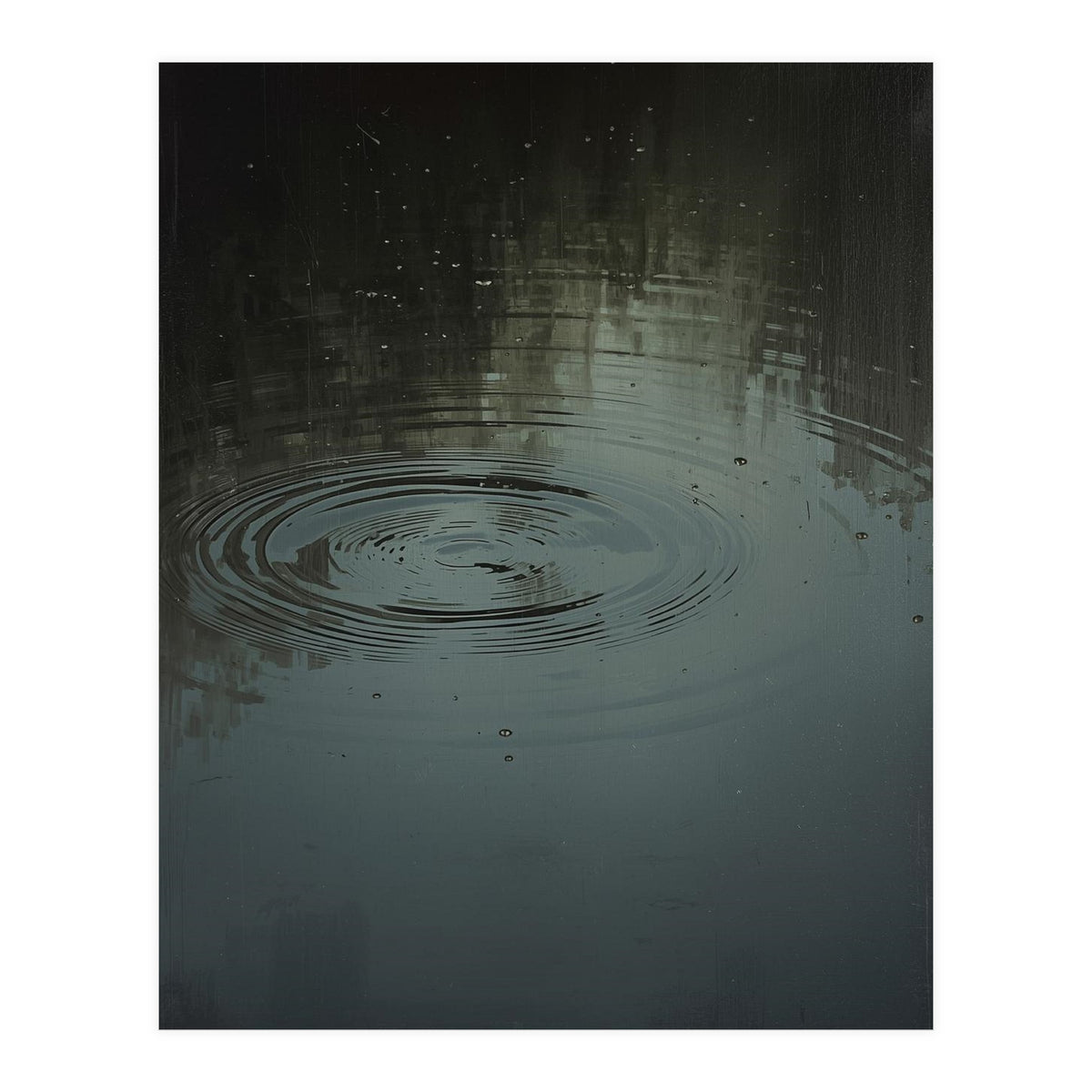 Moody Rain Puddle Ripples Oil Painting (Print Only)
