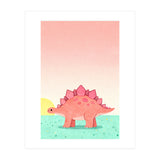 Stegosaurus Watercolor Art, Cute Dinosaur Nursery Print, Coral Dino Illustration (Print Only) thumbnail