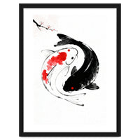 Yin Yang Koi Fish, Black and White Japanese Ink Painting Zen Wall Art, Yin Yang, YIN & YANG