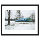 Colorful barn in the snowy ground landscape thumbnail